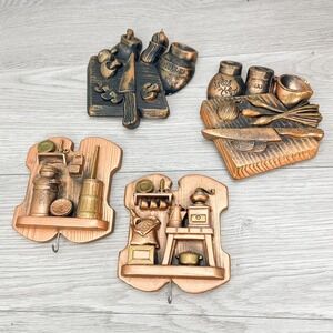 Vintage Chalkware Kitchen Wall Plaques: 3D Country Kitchen Decor